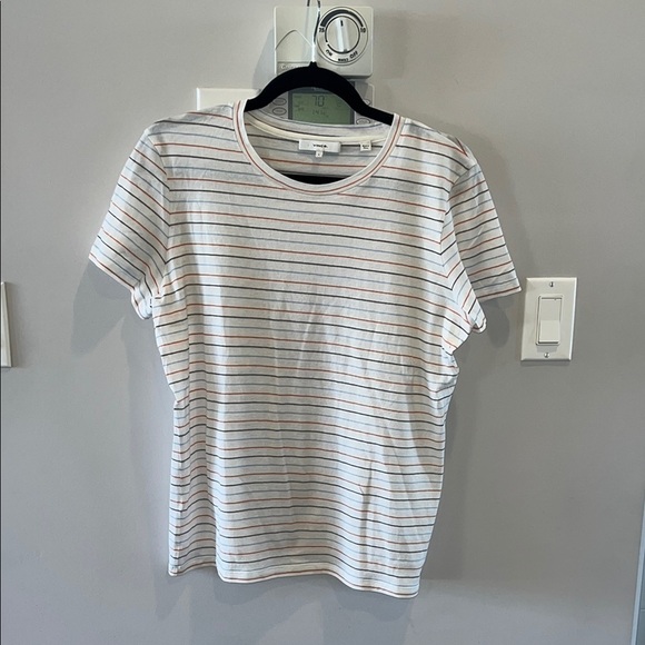 Vince Striped Short Sleeve Tee - White and Gray, orange and blue stripes - Picture 2 of 6